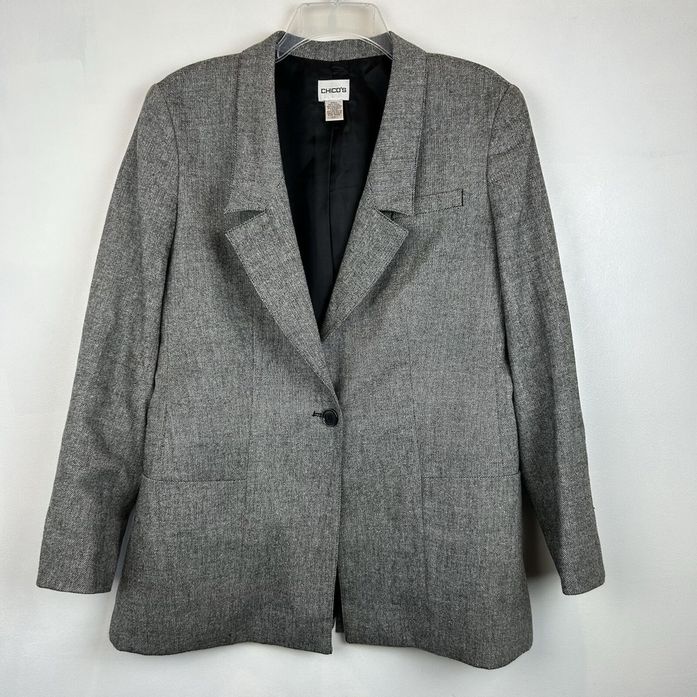Chicos Blazer Woman Medium Grey Wool Blend Academia Retro Old Money Preppy Read